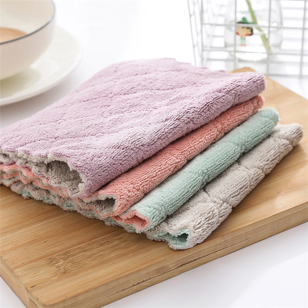 LMETJMA 10pcs Kitchen Cloth Dish Towels Super Absorbent Coral Velvet Dishtowels Nonstick Oil Washable Fast Drying JT224