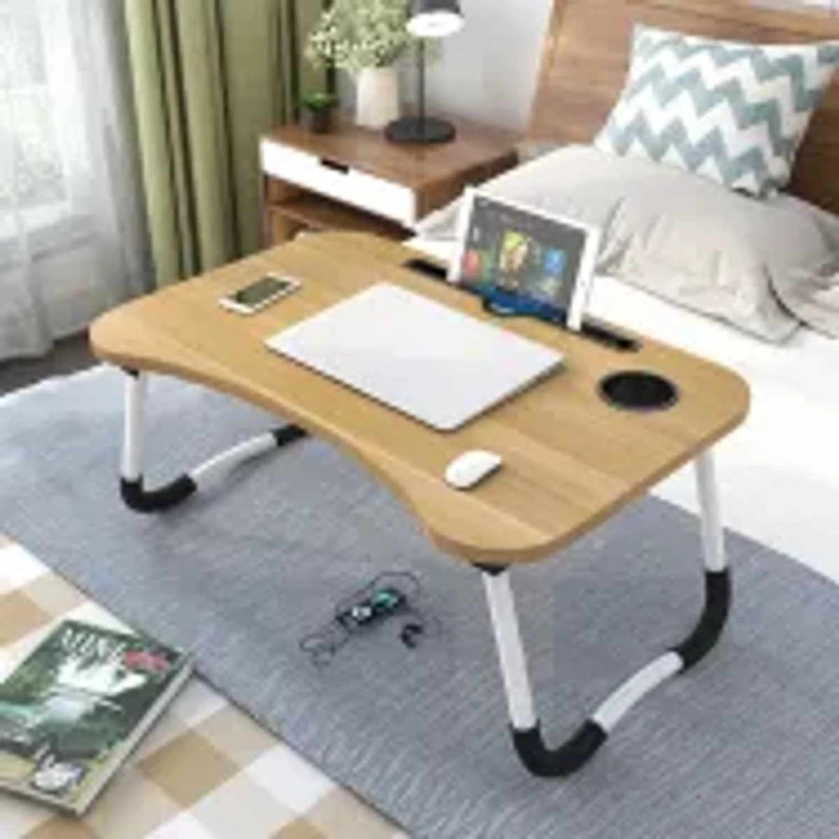 " Multi-function and Removable Stand Folding Computer Laptop Desk Small Bed Desk Simple Dormitory Lazy Table Bed with Laptop Table with Holder Slot Portable Table Stand for Laptop Tablet Reading Table - cloth stand"