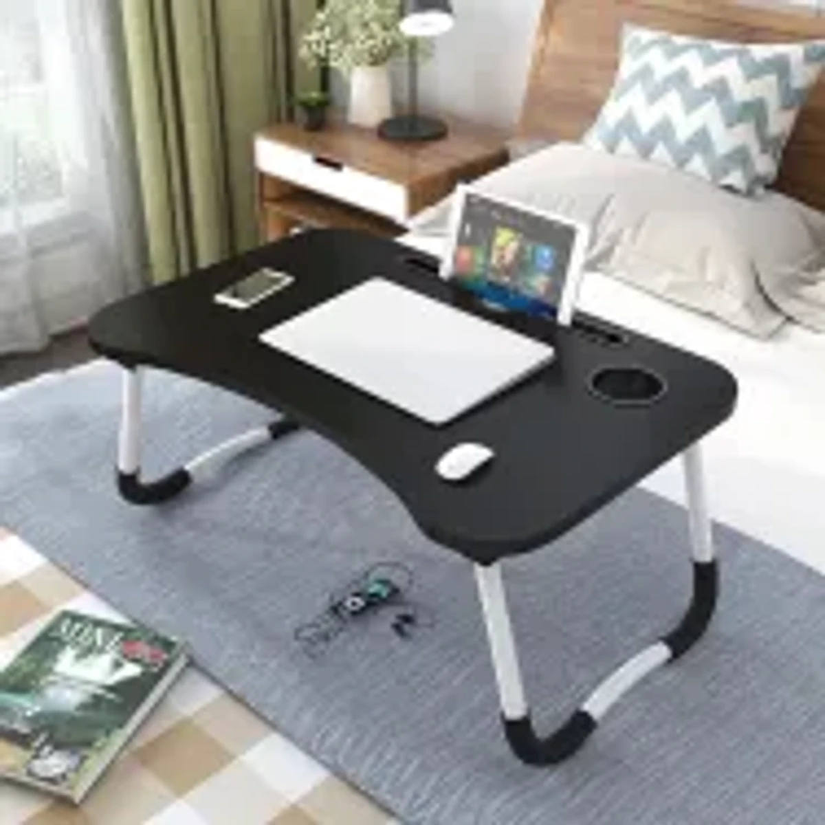 " Multi-function and Removable Stand Folding Computer Laptop Desk Small Bed Desk Simple Dormitory Lazy Table Bed with Laptop Table with Holder Slot Portable Table Stand for Laptop Tablet Reading Table - cloth stand"