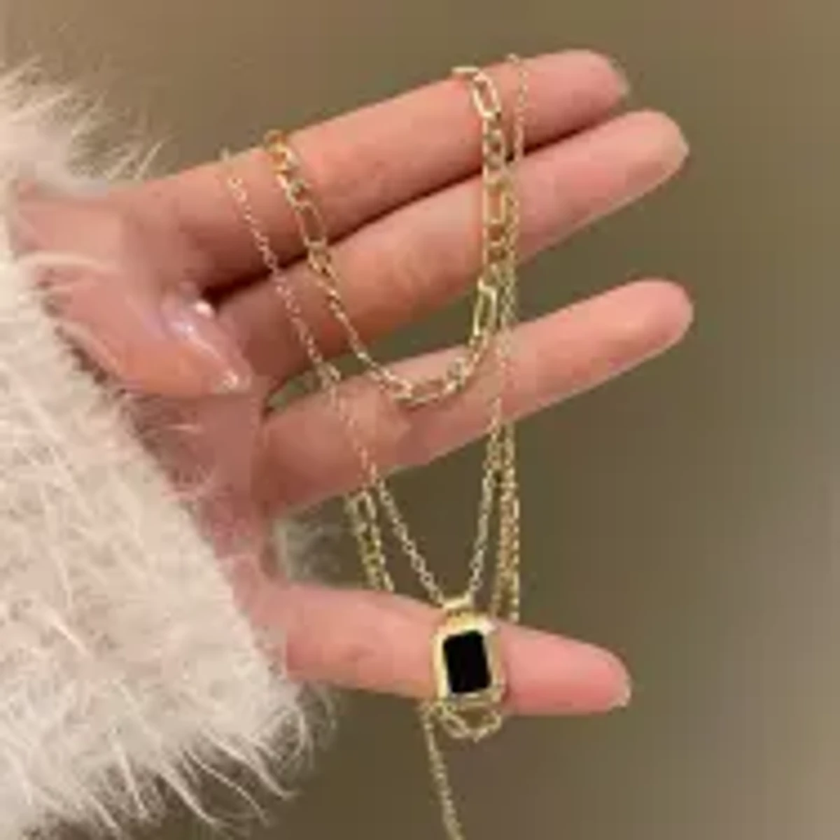 Fashion Black Square Pendant Necklace Gold Plating Double Layer Square Pendant Necklace Chains Stainless Steel Necklace For Women Girls Jewelry